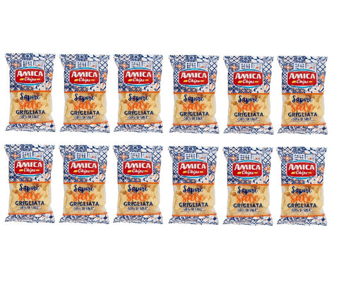 12x Amica Chips Sapore di sale Grigliata -50% di sale Chips de pommes de terre grillées - 50 % de sel 175g