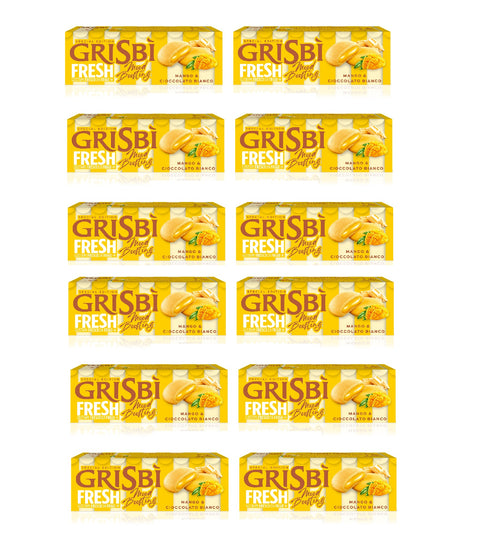 12x Vicenzi Grisbì Mango e Cioccolato bianco Biscuits fourrés à la crème de mangue et de chocolat blanc 112 g