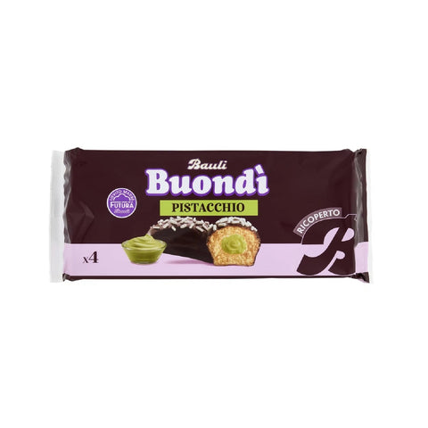 4x Bauli Buondì Pistazie – Mit Schokoladenglasur 184gr(4 x 46g) | Weiches Hefegebäck mit Pistaziencreme & Zuckerdekor