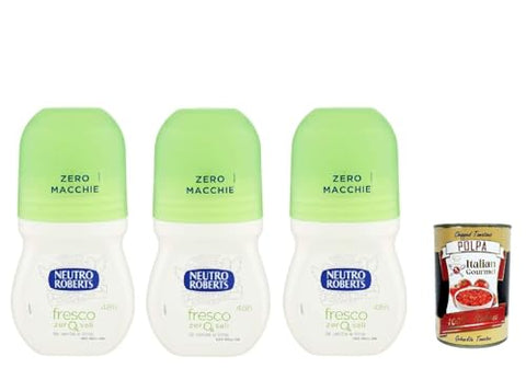 Neutro Roberts Lot De 3 Déodorants Roll-On Fresco, Sans Sels D'aluminium, Sans Taches, Parfum Thé Vert Et Citron Vert, Déodorant Unisexe, 3 X 50 Ml + Italian Gourmet Polpa 400 G