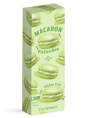 Cuorenero 3 Macaron Goût Pistache | Macaron Sans Gluten En Étui | Saveur Macaron Pistache | Biscuits À La Crème De Pistache - 42 Grammes