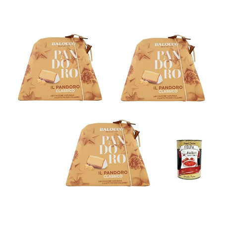 3x Balocco Pandoro Classico 1 kg – Gâteau de Noël italien original – pâte naturelle à longue levée, avec du lait frais – dessert traditionnel des fêtes d'Italie + Italian Gourmet polpa 400g