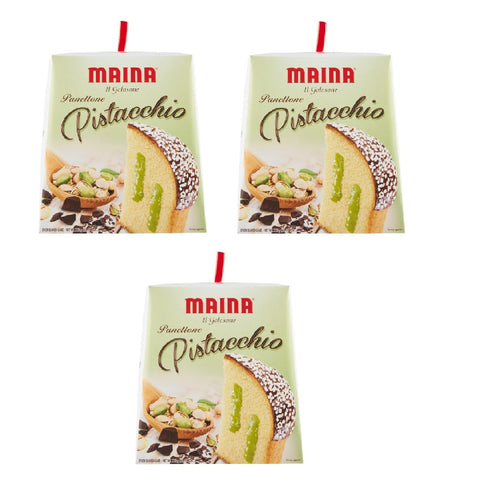 3x Maina Panettone Pistacchio Dessert de Noël traditionnel : gâteau de Noël à la crème de pistache (750 g), recette italienne authentique.