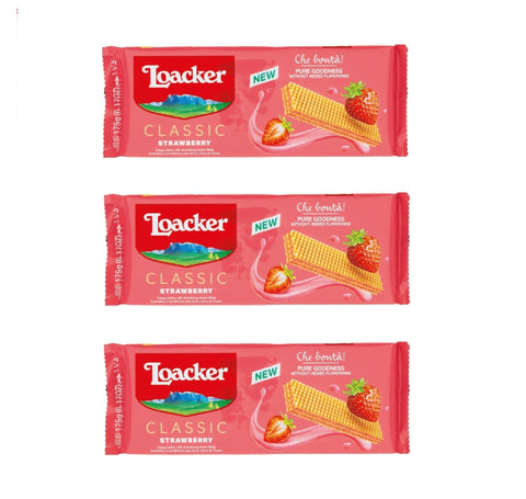 3x Loacker Wafer Classic Fragola Gaufres fourrées à la crème de fraise, 175 g