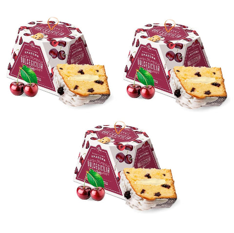 3x Dais Panettone Dolcesicilia Crema Pasticcera e Amarena Panettone mit Konditorcreme und Amarenakirschen 800 g