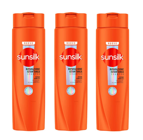 3x Sunsilk, Shampoo Riparazione Istantanea Shampooing pour cheveux abîmés, répare les cheveux dès la première utilisation*, formule enrichie d'un complexe réparateur aux peptides, vitamine C et huile d'amande douce, 250 ml