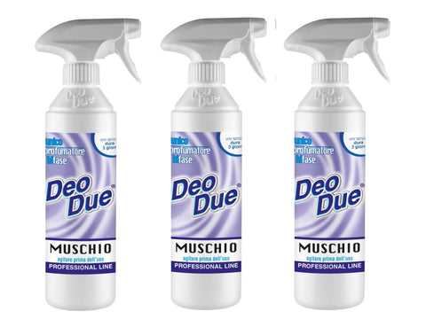 3x Deo Due – Profumatore Bifase Muschio Désodorisant d'air et textile 500 ml
