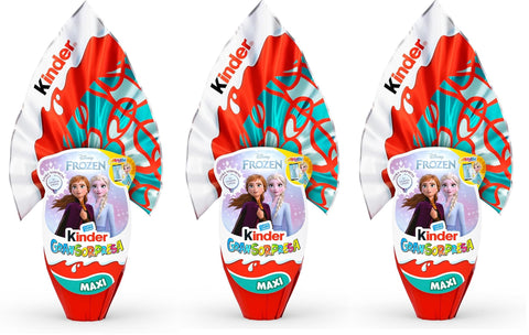 3x Kinder GranSorpresa Maxi Disney Frozen Œuf de Pâques en chocolat au lait de qualité supérieure avec surprise Disney La Reine des Neiges, 220 g