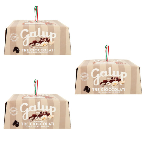 3x  GALUP Colomba tre cioccolati glassa alle nocciole Colombe de Pâques fourrée de trois chocolats et nappée d'un glaçage aux noisettes, 750 g