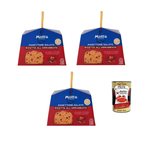3x Motta Panettone Salato all’Arrabbiata 450g – Aux tomates séchées, poivrons et origan – recette du chef étoilé Bruno Barbieri – spécialité italienne + Italian Gourmet polpa 400g