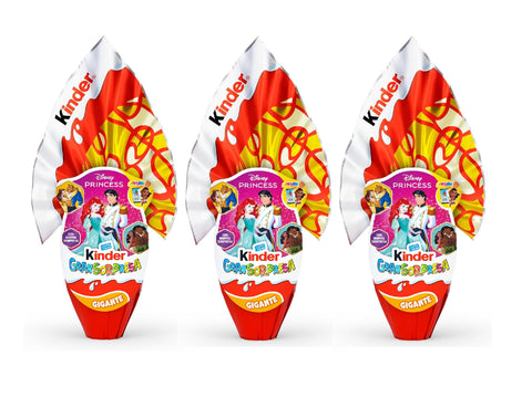 3x Kinder GranSorpresa Gigante Disney Princess Œuf de Pâques en chocolat au lait double surprise Princesse Disney, 320 g