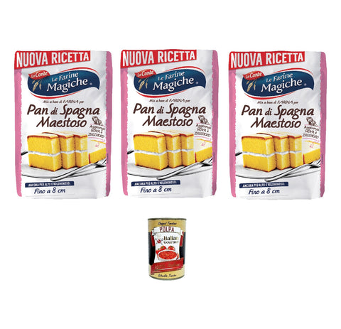 3x Lo Conte Le Farine Magiche Pan Di Spagna Maestoso Farine Pour Gâteau Génoise 300 G De Farine De Blé Tendre Type 1 + Italian Gourmet polpa 400gr