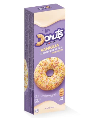 Antico Caffe' Novecento Cuorenero 3 Donuts Saveur Vanille | Donuts Non Frits Sans Gluten En Étui | Beignets Au Goût De Vanille | Snack Vanille - 111 Grammes