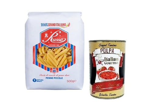 Russo Penne Piccole N°12 Pâtes À Semoule De Blé Dur, 100 % Blé Italien, Paquet De 500 G + Boîte De 400 G