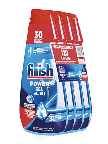 Finish Powergel Nettoyant Pour Lave-Vaisselle Liquide, Multi-Actions, Pouvoirs Dégraissants, Frais, 120 Lavages, 4 Paquets De 30 Lavages