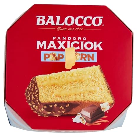 3x Balocco Pandoro Maxiciok Pop Corn 800 g – Gâteau de Noël italien au chocolat, pop-corn et crème au cacao – Un dessert traditionnel italien des fêtes