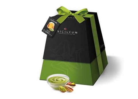 3x Sicilyum Pandoro al Pistacchio à la crème de pistache de Sicile – – Y compris la crème de pistache dans le sac combustible – 800 g de Pandoro + 200 g de crème de pistache