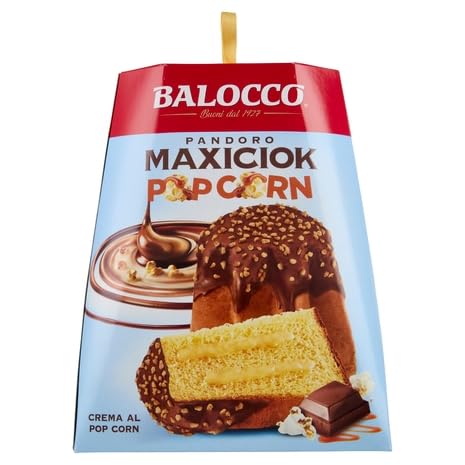 3x Balocco Pandoro Maxiciok Pop Corn 800 g – Gâteau de Noël italien au chocolat, pop-corn et crème au cacao – Un dessert traditionnel italien des fêtes