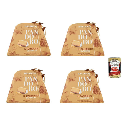 4x Balocco Pandoro Classico 1 kg – Gâteau de Noël italien original – pâte naturelle à longue levée, avec du lait frais – dessert traditionnel des fêtes d'Italie + Italian Gourmet polpa 400g