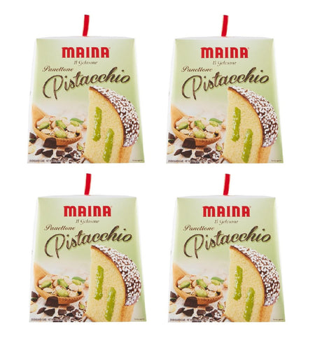 4x Maina Panettone Pistacchio Dessert de Noël traditionnel : gâteau de Noël à la crème de pistache (750 g), recette italienne authentique.