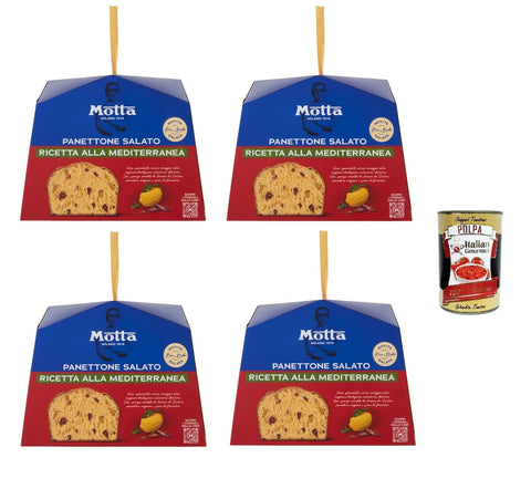 4x Motta Panettone Salato Mediterran 450g – Au citron confit de Sicile, tomates, graines de fenouil et origan – recette du chef étoilé Bruno Barbieri – une délicatesse italienne+ Italian Polpa 400gr