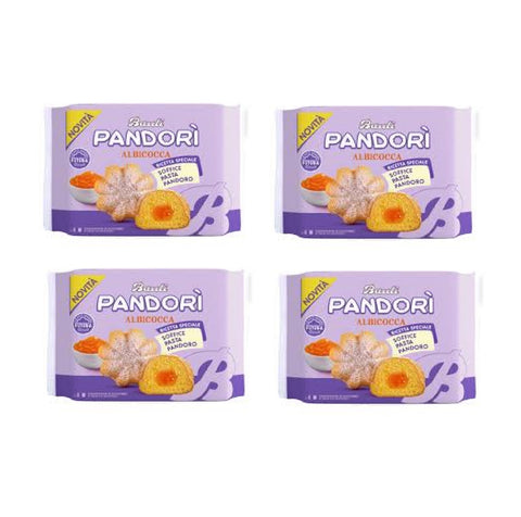4x Bauli Pandori‘ Pandorini fourré aux abricots avec une pâte molle au lait et au pandoro, une spécialité de pâtisserie italienne, style pandoro traditionnel 4x 178g