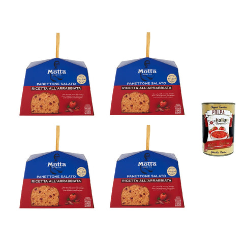 4x Motta Panettone Salato all’Arrabbiata 450g – Aux tomates séchées, poivrons et origan – recette du chef étoilé Bruno Barbieri – spécialité italienne + Italian Gourmet polpa 400g