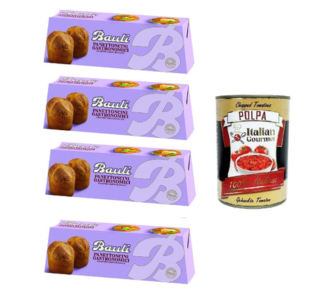 Bauli Panettoncini gastronomici Panettone gastronomique 4 bases pour garnitures salées 4x 320gr + Italian Gourmet polpa 400g
