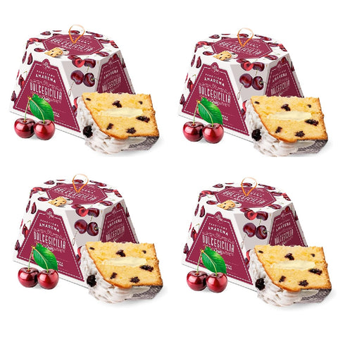 4x Dais Panettone Dolcesicilia Crema Pasticcera e Amarena Panettone mit Konditorcreme und Amarenakirschen 800 g
