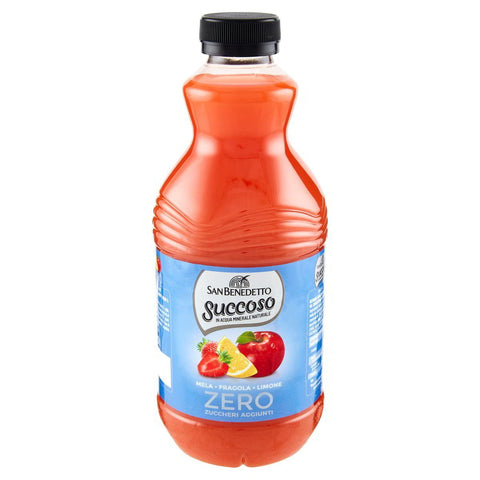 12 X San Benedetto Succoso Zero Mela Arancia E Fragola Pet Pomme, Orange Et Fraise Sans Sucre 90cl Jus De Fruits