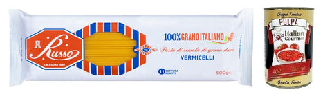 Russo Vermicelli N°70 Pâtes À Semoule De Blé Dur, 100 % Blé Italien, Paquet De 500 G + Boîte De 400 G