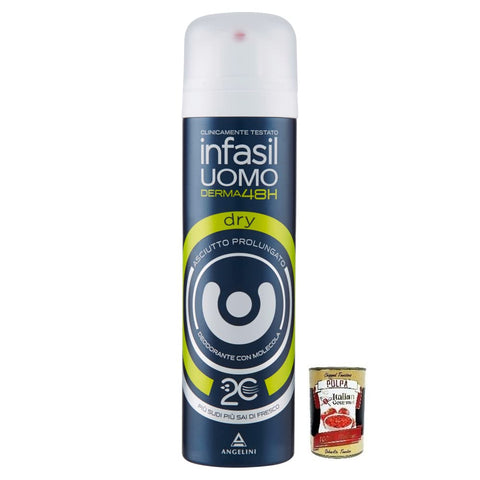 Infasil Uomo Derma48h Déodorant En Spray Sec, Sensation Sèche, Longue Durée 150 Ml + Polpa Di Pomodoro Italian Gourmet Polpa Di Pomodoro 400 G