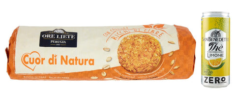 Ore Liete Cuor Di Natura Biscotti Con Cereali Lot De 12 Biscuits Avec Céréales, Farine Complète Et Sans Sucre Ajouté, 250 G, + 1 Boîte De Thé Glacé San Benedetto Au Citron Sans Sucre 330 Ml