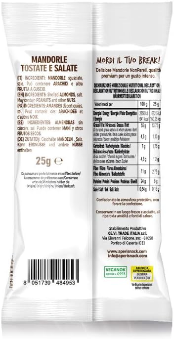 Aperisnack B-Fruit Mandorle tostate e salate Amandes grillées et salées, 20 sachets individuels de 25 g