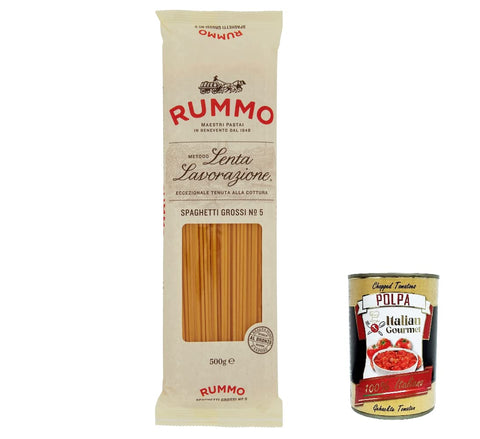 Rummo Spaghetti Grossi N. 5 Pâtes À La Semoule De Blé Dur 500 G + Boîte Italienne Gourmet Polpa Di Pomodoro 400 G