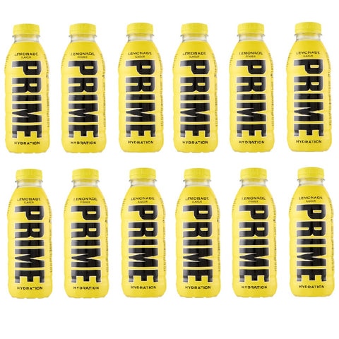 Prime Limone Hydration 12x 500ml Boisson rafraîchissante au citron en bouteille, boisson pour sportifs idéale pour le fitness, l'entraînement, le travail, les études, les voyages et le bureau.