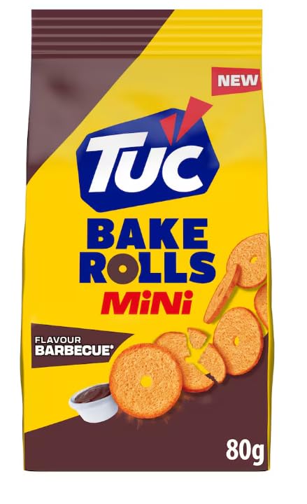 Tuc Bake Rolls Mini Saveur Barbecue, chips de pain croustillantes assaisonnées au barbecue 5 x 80 g + Tomates concassées italiennes Gourmet 400 g