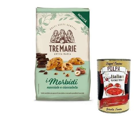 Tre Marie Biscotti I Morbidi Nocciole E Cioccolato Biscuits Avec Gouttes De Chocolat Et Grains De Noisettes Croquants 300 G + Polpa Di Pomodoro 400 G