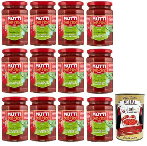 Lot De 12 Sauces Mutti Sugo Con Basilico, Sauce À La Tomate Rossoro Et Basilic Génois Dop, Sauce Tomate Italienne 280 G + Polpa Di Pomodoro Italian Gourmet Polpa Di Pomodoro En Boîte De 400 G