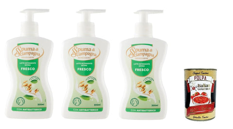 Spuma Di Sciampagna Latte Detergente Intimo Fresco Lait Nettoyant Intime Frais 3 X 300 Ml + Italian Gourmet Polpa Di Pomodoro 400 G