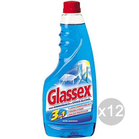 Lot De 12 Glassex Bleu Recharge Ml 500 Multi-Usages Détergents Et Nettoyage De La Maison
