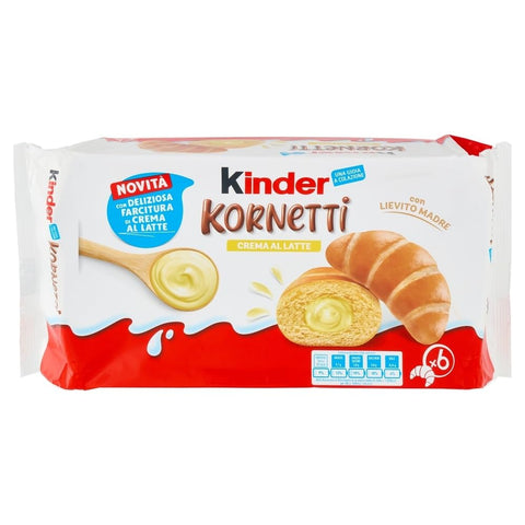 Testpaket Kinder Kornetti 3x Cioccolato 3x Crema al Latte,Croissants fourrés au chocolat et à la crème au lait, 6 paquets de 270 g chacun