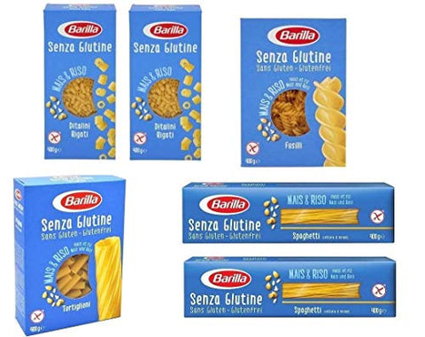 Barilla Senza Lot De 6 Paquets De Pâtes Glutine Sans Gluten Sans Gluten 2 X Ditalini Rigati 2 X Spaghettis 1 X Fusilli 1 X Tortiglioni (6 X 400 G)
