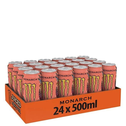 24x Monster Energy Monarch Boisson énergisante caféinée au goût fruité de pêche et de nectarine, en canettes individuelles pratiques de 500 ml