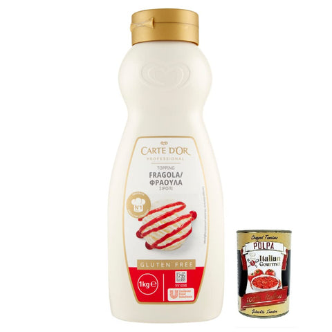 Carte D'or Topping Fragola, Sauce Sucrée Au Goût De Fraise Pour La Décoration De Gâteaux Et De Crème Glacée 1 Kg + 400 G Gourmet Italian Gourmet Polpa Di Pomodoro