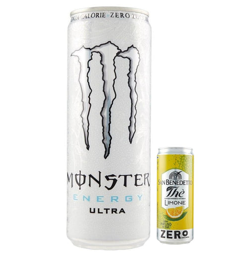 Monster Lot De 48 Boissons Énergisantes Rafraîchissantes Sans Alcool Au Goût D'agrumes Zéro Sucre, Boîte Jetable De 355 Ml + 1 Boîte De Thé Glacé San Benedetto Au Citron Sans Sucre, 330 Ml
