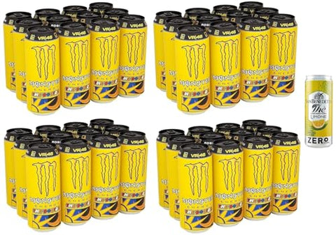 Monster The Doctor Lot De 48 Boissons Énergisantes Rafraîchissantes Sans Alcool Au Goût D'agrumes, Boîte Jetable De 355 Ml + 1 Boîte De Thé Glacé San Benedetto Au Citron Sans Sucre, 330 Ml