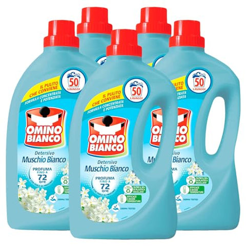 Omino Bianco - Lessive Machine À Laver Liquide, Parfum Frais Avec Essence De Mousse Blanche, 52 Lavages, 2000 Ml X 5 Paquets