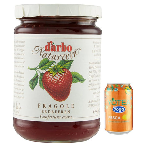 Rummo Darbo Confetura Lot De 12 Confitures En Verre Naturel Fragole, 450 G + 1 Boîte De Thé Glacé À La Pêche 330 Ml