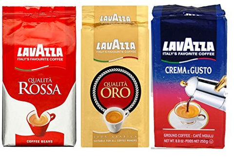 Lavazza Sampler 3 Pack, Ground Coffee 8.8 Oz Bricks - Crema E Gusto, Qualita Rossa, Qualita Oro By Lavazza